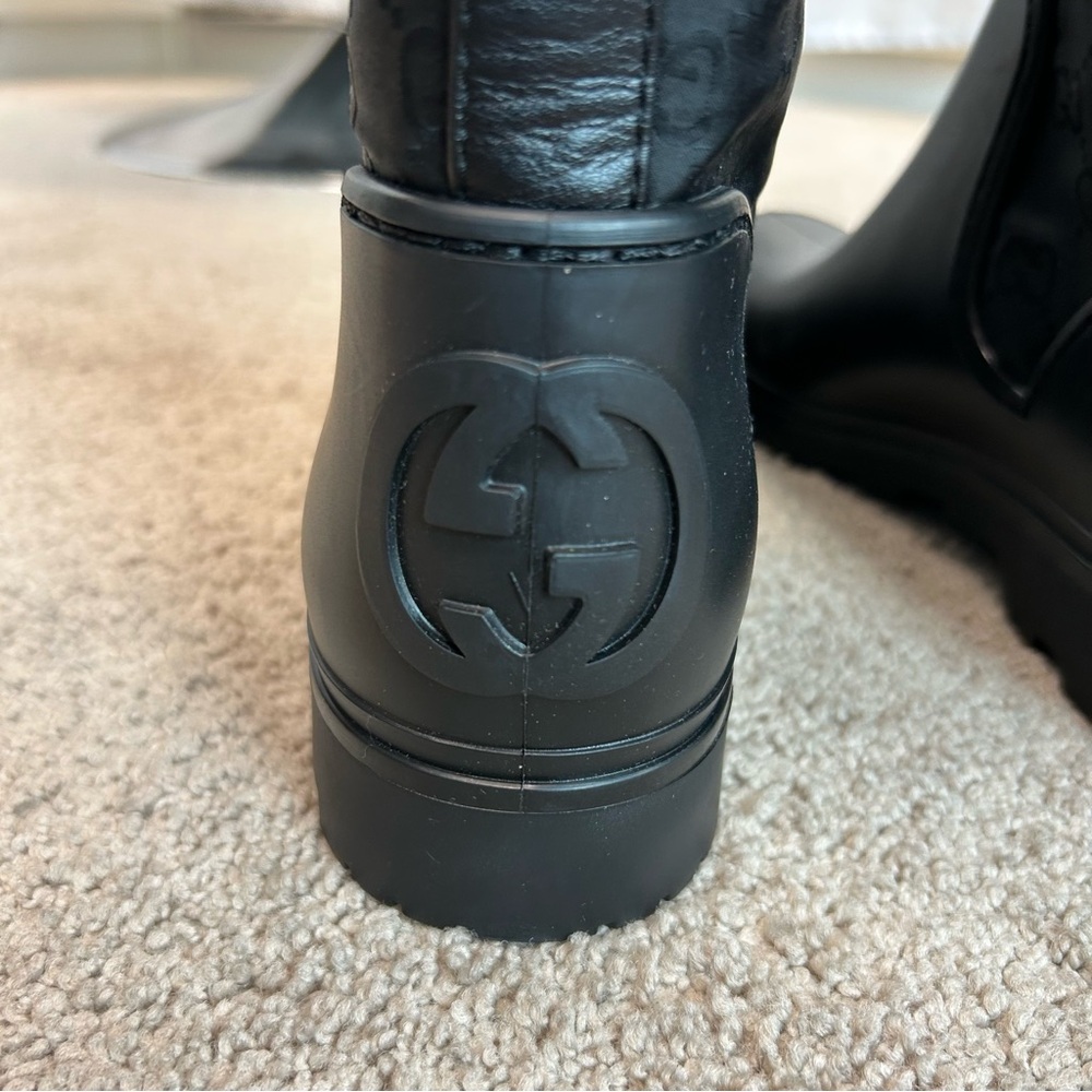 Gucci Black GG Monogram Signature Nylon Canvas Rubber Rain Boots 40 - Picture 6 of 14